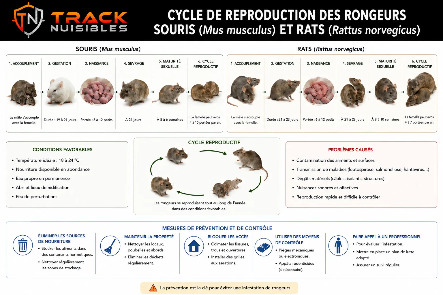 Cycle de reproduction des rongeurs : accouplement, gestation, naissance, sevrage, maturité sexuelle et cycle reproductif chez la souris et le rat