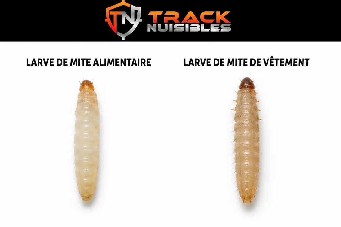 Larve de mite et cocon dans un textile